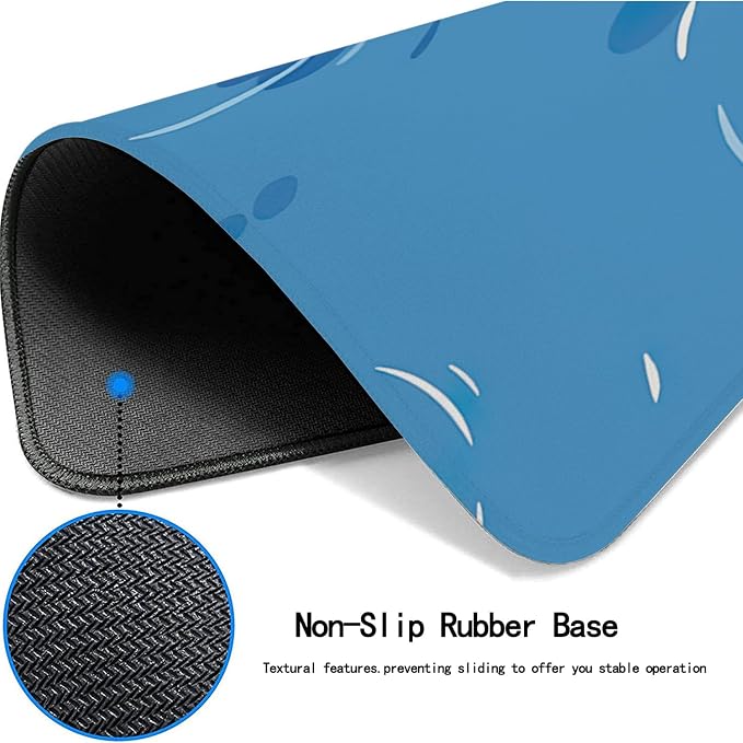 Blue Cute Anime Mouse Pad Penguin Keyboard Pad Mousepad,Non-Slip Gaming Mouse Pad,Large Size Stitched Edge Desk Pad for Office and Game XX-Large（15.7x35.4inch）