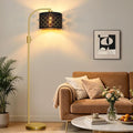 Nintiue Dimmable Floor Lamp, 1200 Lumens LED Edison Bulb Included, Arc Gold Floor Lamps for Living Room Modern Standing Lamp with Black Grid Shade