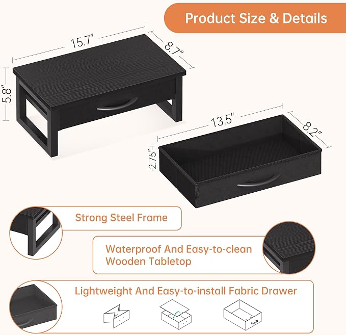 Computer Monitor Stand Riser, Desk Organizers and Accessories with Drawer, 2-Tier Laptop Stand for Desk, Office Organizer Storage, Wood