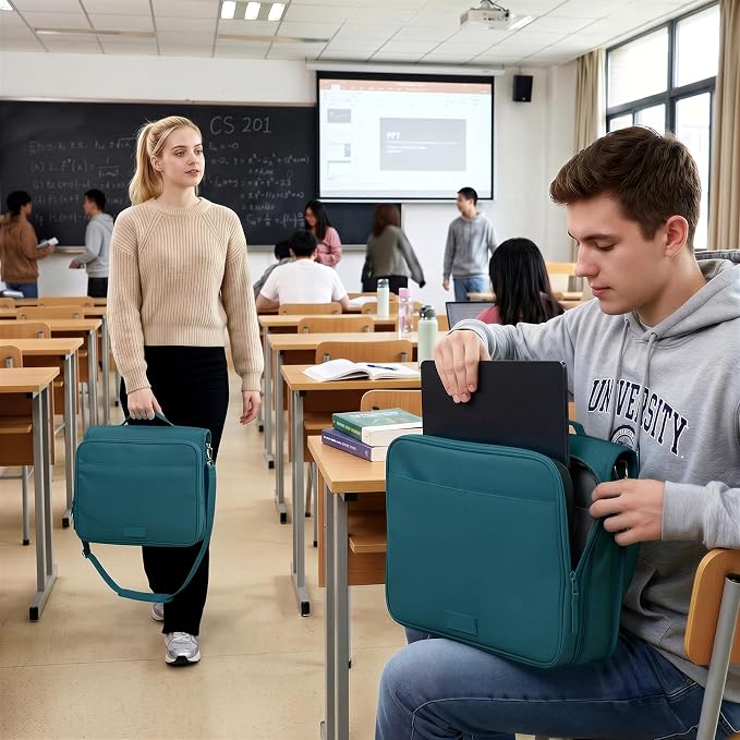 SUNEE Zipper Binder 3 Ring 2-Inch in Dark Teal-Green Features a Shoulder Strap, 13 Inch Laptop Pocket, with Multiple Storage Pockets. Ideal Organizer for Middle School Students