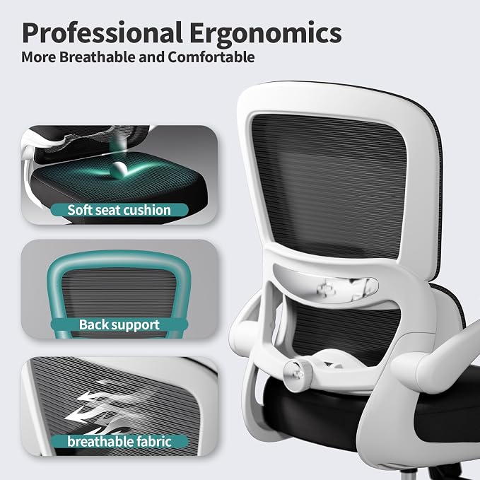 TRALT Office Chair - Ergonomic Desk Chair with Adjustable Lumbar Support, Mesh Computer Chair, Executive Chair for Home Office Comfortable Lumbar Support (1, White+Black)