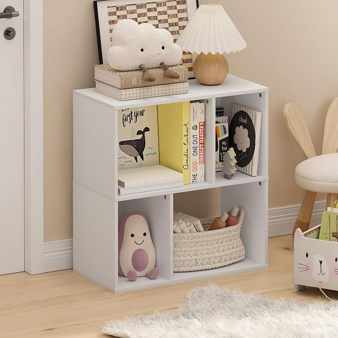 Furinno DALY Book Shelf, 4-Cube Bookshelf, Cube Storage Organizer Bookcase with Irregular Compartments, 11.7 x 23.6 x 24.7, for Living Room, Bedroom, Home Office, White