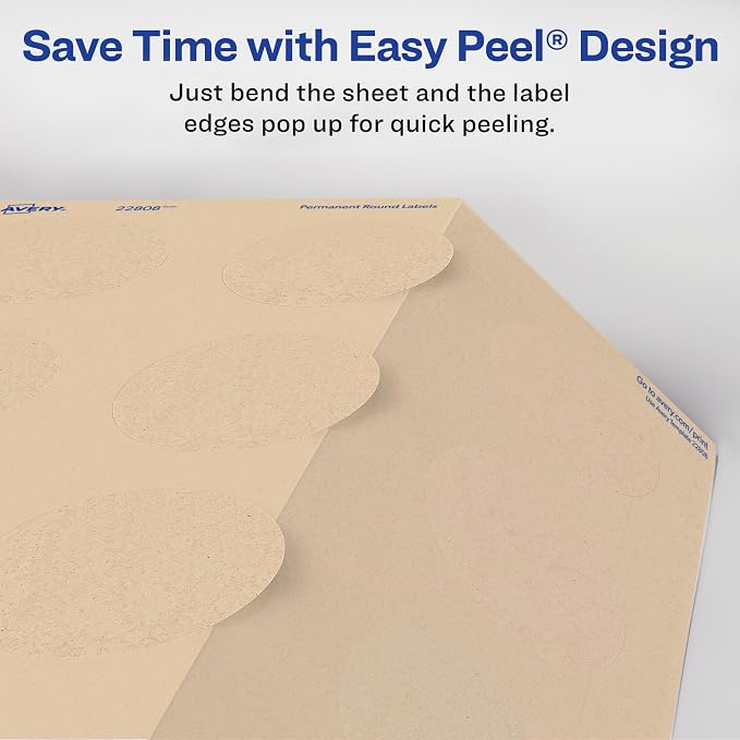 Avery Kraft Brown Round Labels with Sure Feed Technology, 2.5" Diameter, Print to the Edge, Laser/Inkjet Printable Labels, 2 Packs of 22808, 450 Total (5639)