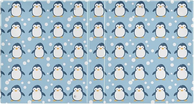 Penguin Cute Round Ring Binder for Recipe Budge Storage Organizer, Printed D Ring 1.5 Inch Binders for Office Work School Aesthetic Binder with Clear Pocket Non-Slip Clip