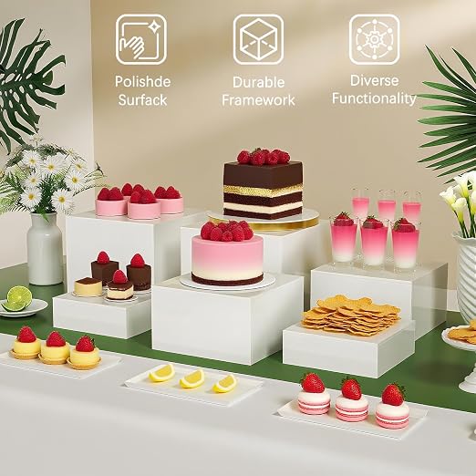 6PCS White Acrylic Buffet Risers Food Display Stands for Buffet Table Party Catering Dessert Jewelry Collectibles, Acrylic Cube Nesting Boxes with Hollow Bottoms 6 Sizes (Size 5",6",7",8",9",10")
