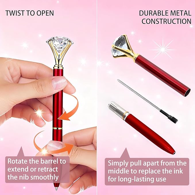HISHER 20 Pack Custom Crystal Ballpoint Pens Smooth ABS Plastic Twist Pen