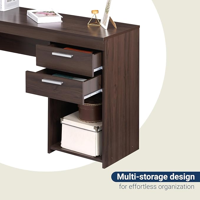 Techni Mobili 48 Inch Modern Compact Computer Desk with Drawers, Espresso | 48 Inch modern desk with storage drawers, sturdy frame, compact design, ideal for bedrooms and home office workspaces