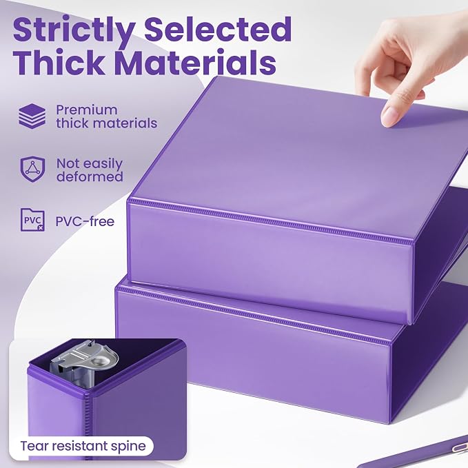 SUNEE 3 Ring Binder 3 Inch D Ring, Clear View Large Binder Three Ring PVC-Free (Fit 8.5x11 Inches) for School or Office Supplies, Dark Purple, 1 Pack