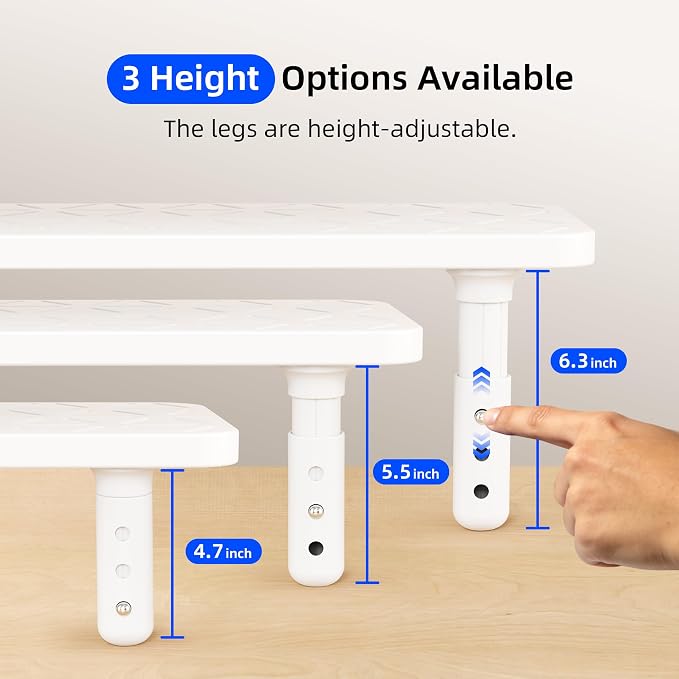 AFOOYO Dual Monitor Stand For Desk,31 Inch Adjustable Wood Computer Riser Desktop Storage Stand For Computer,Laptop,Printer,TV,White Grid