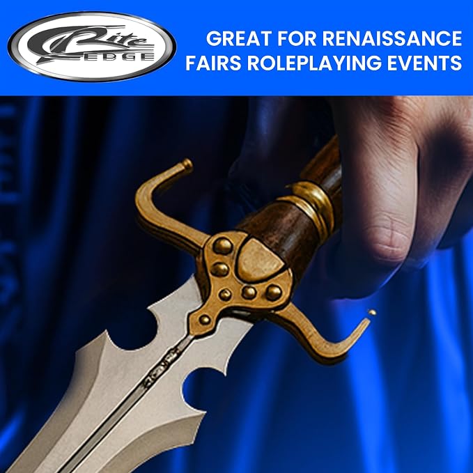SZCO 31.25" Fantasy Sword – Medieval Short Sword with Wood Handle, Brass Guard & Pommel – Collectible Replica Blade with Leather Sheath – Decorative Cosplay & Display Weapon