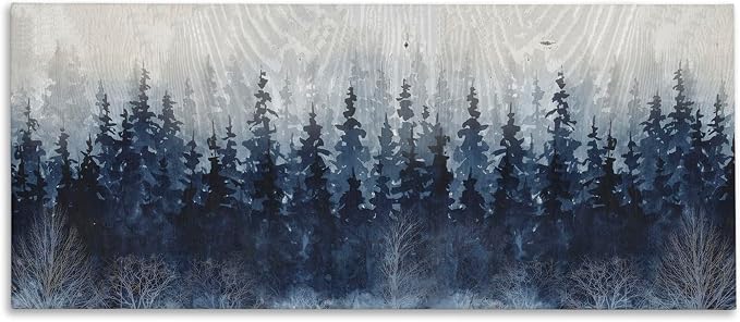 Rustic Blue Forest Tree Line, 17 x 40 Inch Canvas Wall Art | Stupell Industries · By Carol Robinson · Ready to hang · Cabin and lodge decor · Made in USA