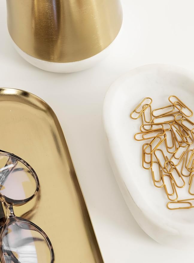 Kate and Laurel Koni Modern Glam Three-Piece Tabletop Organization Set; 12 x 6 x 5; White Marble and Gold; Marble and Metal Organizational Set for Office or Entryway Decor