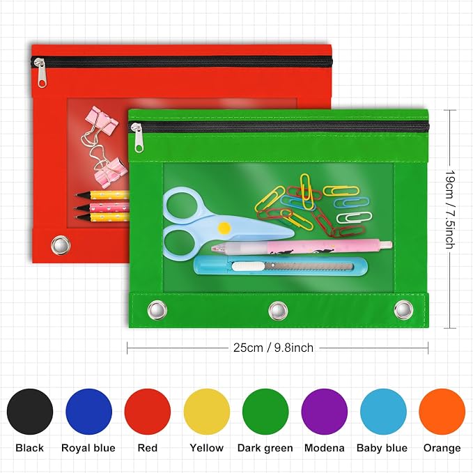 IKAYAS 40 Pack Pencil Pouch for 3 Ring Binder with Zipper, 8 Colors | Pencil Pouches Pencil Bags for Classroom bulk Pencil Box Pencil Case for Storing School Students Teacher Supplies