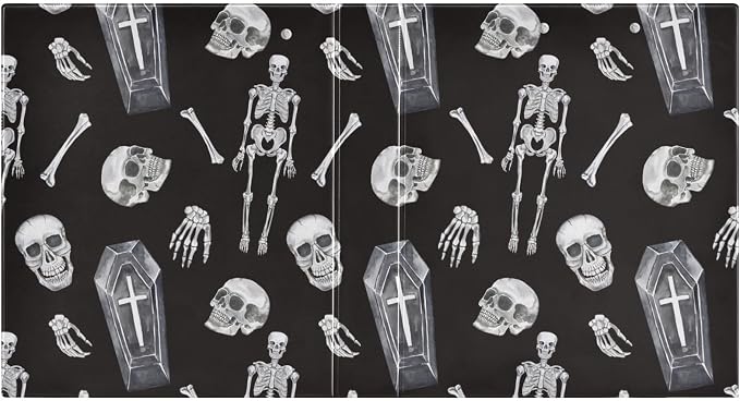 Coffin Skull Skeleton Binder 1.5 Inch Binder with Clipboard&Pockets, Black and White Goth Hardcover Binders 3 Ring Heavy Duty File Folder for Office School Supplies-Holds 200 Sheets, 2 Pack