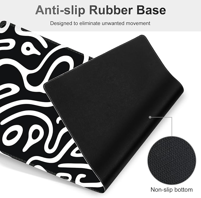 Large Gaming Mouse Pad Set, 4 in 1 Extended Keyboard Desk Mat with Wrist Rest, Computer Game Mousepad, Non-Slip Desk Pad Easy Typing Pain Relief for Home Office I Black White Topographic