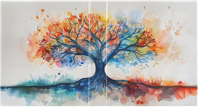 3 Ring Binder Watercolor Tree Life 1.5 inch Binders Three Ring Binders with Clipboard Fit 8.5'' x 11'' Paper 3 Interior PVC Clear Pockets for Office Supplies