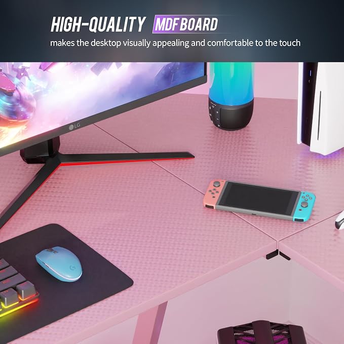 FDW L Shaped 51 Inch Gaming Desk,Corner Computer Desk,PC Gaming Desk,Writing Workstation with Large Monitor Stand for Home Office,Pink