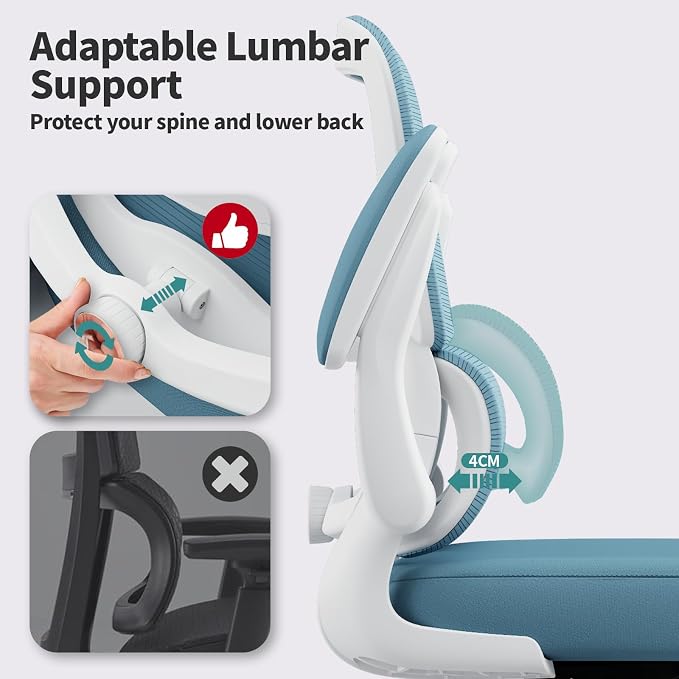 TRALT Office Chair - Ergonomic Desk Chair with Adjustable Lumbar Support, Mesh Computer Chair, Executive Chair for Home Office Comfortable Lumbar Support (1, Sky Blue)