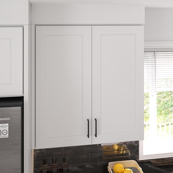 Furinno Shaker Wall Kitchen Cabinet 2-Doors-2 Shelves, Ready to Assemble, 12 D x 33 W x 36 H, White