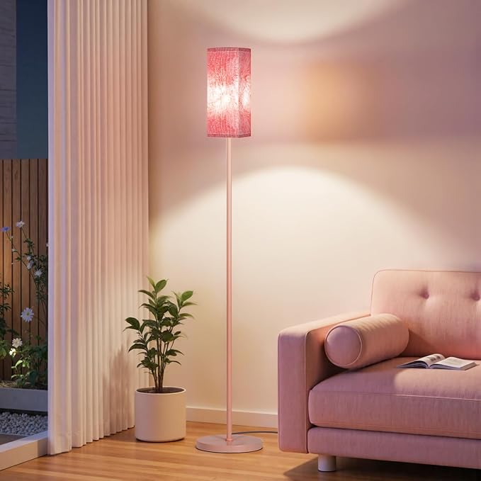 Floor Lamp, Pole Lamp with Foot Switch, Modern Standing Lamp Shade, Minimalist Freestanding Lamp (Bulb Not Included), for Living Room, Bedroom Office ETL Listed, Sakura Pink PCP07LD05
