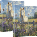 Horse Lavender White 3 Ring Binder with 2 Interior Pockets 1.5 inch Binders 3 Ring Heavy Duty Fit 8.5" x 11" Letter Size for Office School, 2 Pack