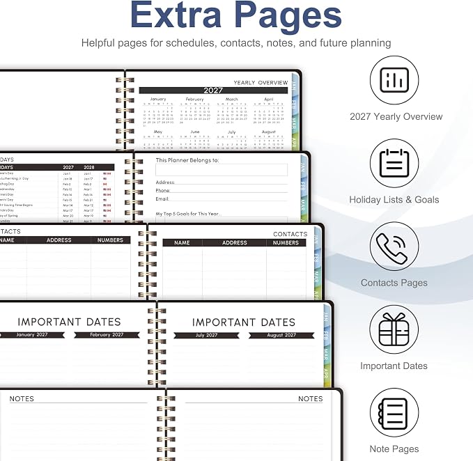 2027 Planner, Weekly and Monthly Calendar Planner Book, JAN 2027 - DEC 2027