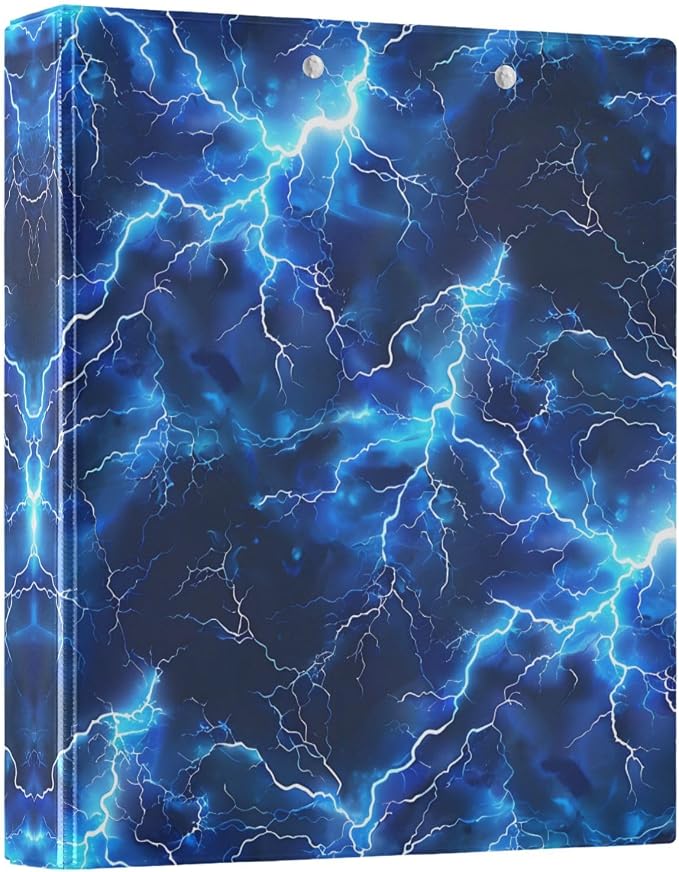 3 Ring Binder Blue Electric Lightning 1.5" Round Ring Binders View Binder with 200 Sheet for Kids School Supplies Women Men Office, 1 Pack