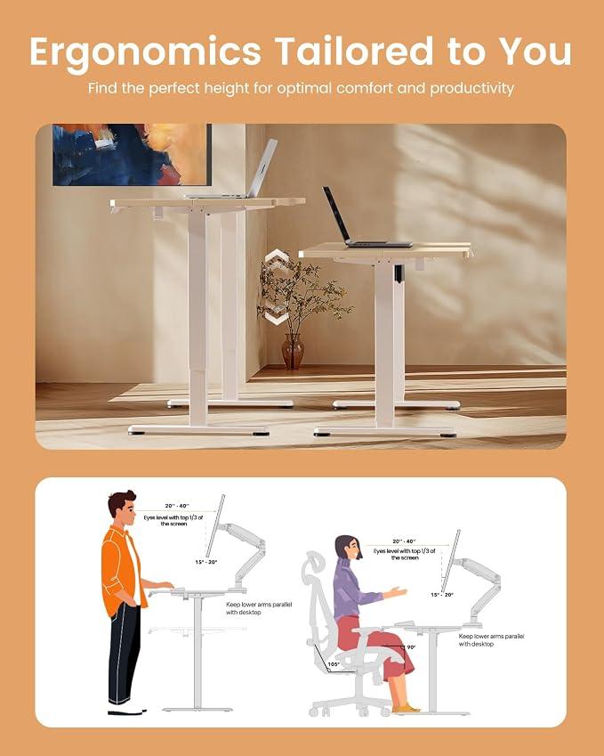 ErGear Height Adjustable Electric Standing Desk, 32 x 19 Inches Sit Stand up Desk, Memory Computer Home Office Desk, Natural