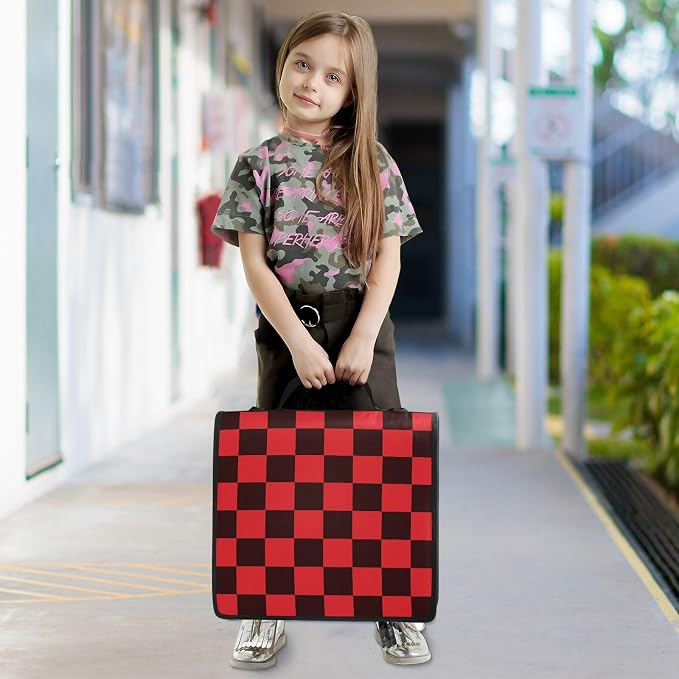 Black Red Checkered Pattern 3 Ring Binder Bag 1.5 inch Binder Organizer with Zipper Shoulder Strap 500 Sheet Documents Storage for School Office
