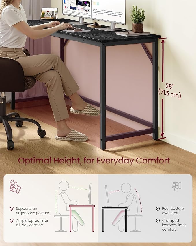 VASAGLE Computer Desk, Office Work Desk, 55.1 x 19.7 x 29.9 Inches | For Study, Bedroom, Home Office, Living Room, Ebony Black and Black ULWD214B101