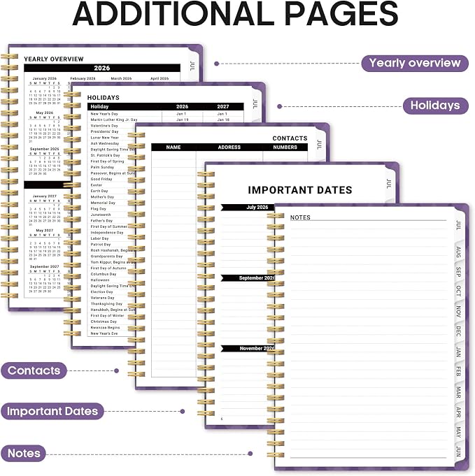Taja Planner 2026-2027, Jul 2026-Jun 2027 Monthly & Weekly Calendar Planner | 6.3" x 8.5", Hardcover Academic Calendar, Teacher Student Agenda Book with Tabs, School Office Supplies, Purple Iris