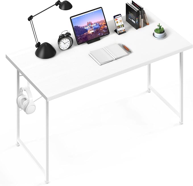 Small Space Writing Desk with Headphone Hooks, Modern Simple Design, Suitable for Study, Home Office and Living Room