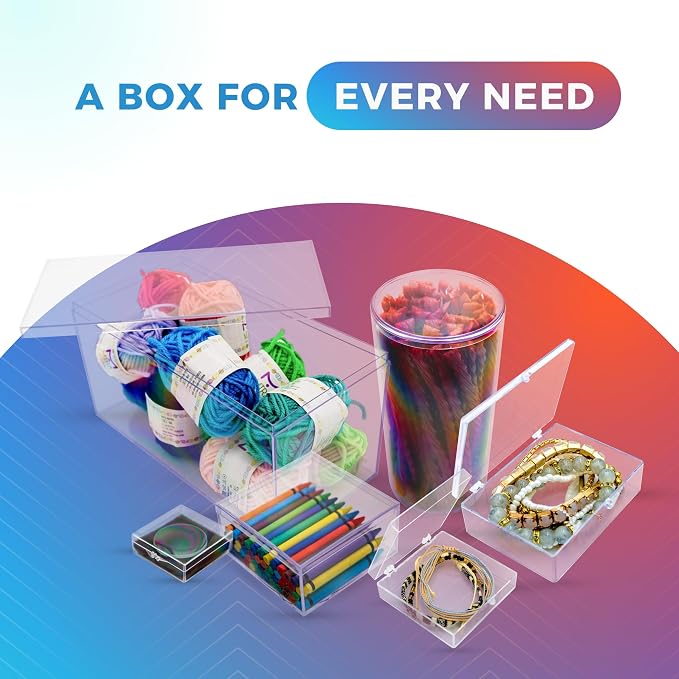 4-Pack Clear Acrylic Boxes with Lids, 8x4x4in, Gift, Craft & Display | Clear 8x4x4in boxes for crafts organization, collectibles, gifts & party favors; yarn & bead storage. Made in USA.