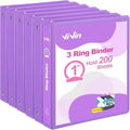 ViVin 1 Inch Round Ring View Binder for Durability, 6-Pack (Purple) | Standard 3 Ring Binder for 200 Sheets of US Letter Size Paper, PVC-Free, Clear View Cover, Office Home School Use