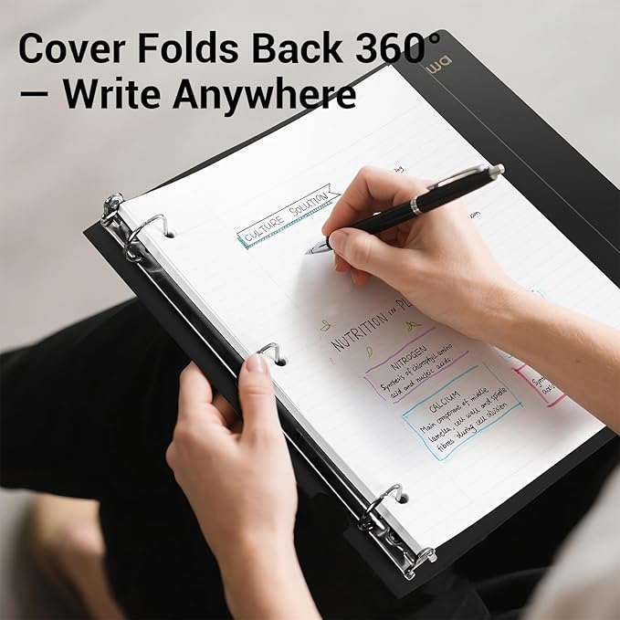 MUKAWA 1 Inch 3 Ring Binder, D-Ring Binder Holds 250 Sheets, PP Cover with Writable Spine Label, Lay-Flat Design, Letter Size 8.5x11, Lightweight for School, Office & Home Organization, 2 Pack, Black