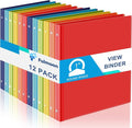 Fulmoon 12 Pcs 1 Inch 3 Ring Binders with 2 Interior Pockets Fits Letter Size Paper 8.5'' x 11'', Clear View 1-inch Three Ring Binders for School Office Business Supplies(Colorful)