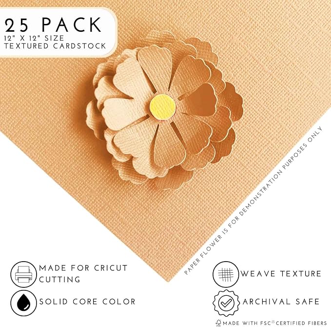 Peach Sherbet—12x12 Textured Cardstock | 80lb Textured Orange Scrapbook Paper | Premium Cardstock for Cricut Cutting | 25 Sheets