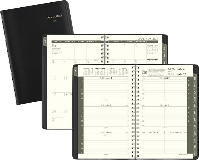 AT-A-GLANCE 2027 Appointment Book Planner, Weekly & Monthly, 5" x 8", Hourly, Recycled, Black (70100G0527)