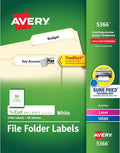 Avery TrueBlock File Folder Labels, 2/3" x 3-7/16", 1,500 Printable Labels, White, Permanent (5366) (Pack of 5)