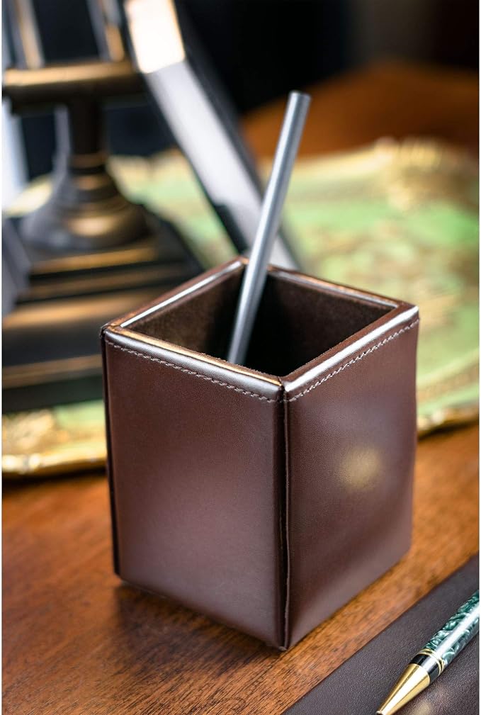 Dacasso Bonded Set Luxury Leather Desk Pad & Desk Organization Essentials, 7 Piece, Dark Brown