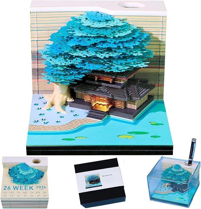 3D Time Piece Calendar, 2027 Desk Calendar With LED Light, 3d Tree Memo Pad Creative Desk Calendar, Christmas Gift for Colleague Friend, Desktop Decoration