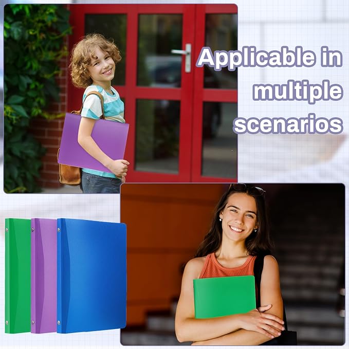 CHENGU 12 Pack Plastic 3 Ring Binders 0.79 Inch with Pocket | Flexible Soft Binder, Assorted Colors, Holds 200 Sheets, Round Ring, School Office Meeting Supplies