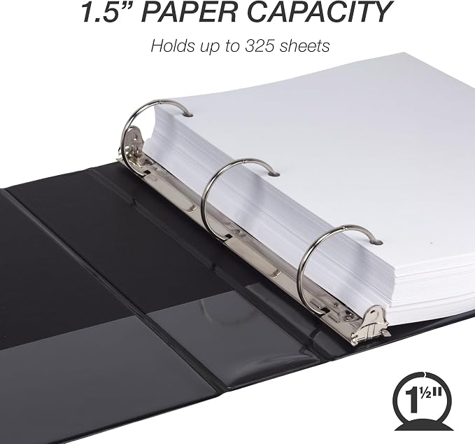 Samsill 1.5 Inch 3 Ring Binder, Economy Round Ring, Clear View Cover, 325 Sheet Capacity - for School, Home, Office - Charcoal Black