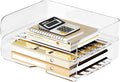Tomorotec 2 Pack Clear Stackable Letter Tray, A4 Desk File Organizer Set | Durable PET Anti-Skid Base for Home, School or Office Document Paper Storage, Side Load Access, 2-Pack