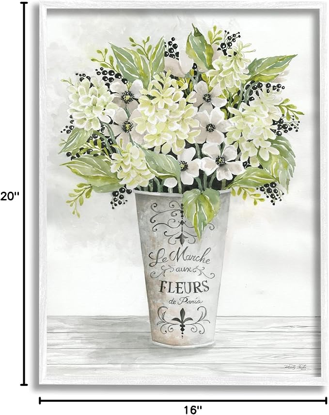 'French Floral Greenery Bouquet'| Framed Giclee Art | Stupell Industries | White, 16 x 20 Inches, Easy to Hang and Sturdy, Made in USA, by Cindy Jacobs