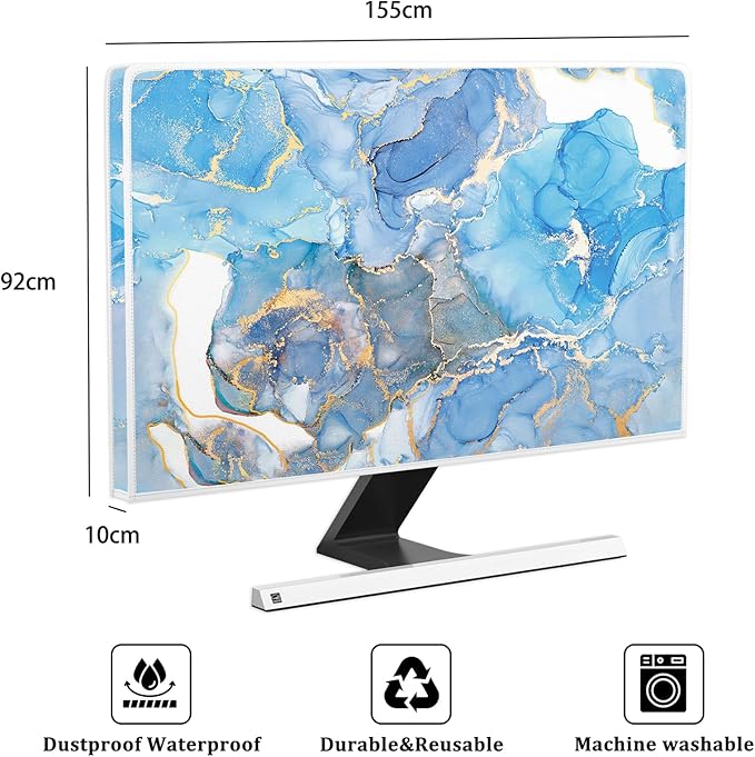 Baocicco Baby Blue Gold Marble Waterproof Screen TV Cover 65 Inch Modern Television Accessories TV LCD Fashion Weatherproof Screen TV Decorations for Tablet LED LCD OLED TVs