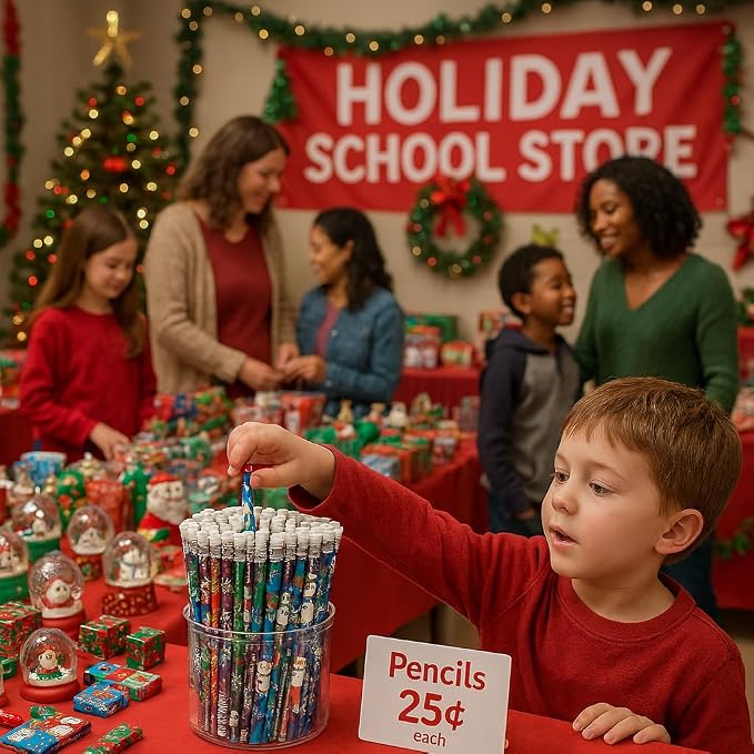 Anderson's Winter Fun Pencil Tub, 144‑Piece Assorted #2 Pencils, Cheerful Winter & Christmas Designs, Classroom Rewards for Kindness, Good Behavior, Academic Achievement, Holiday Parties, Festivals