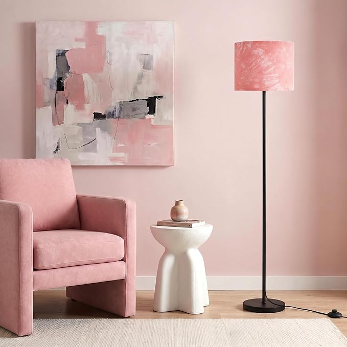60'' Modern Floor Lamp with Shade, Tall Lamps for Living Room, Bedroom, Office, Dining Room, Hand-Dyed Pink Lampshade(Without Bulb)