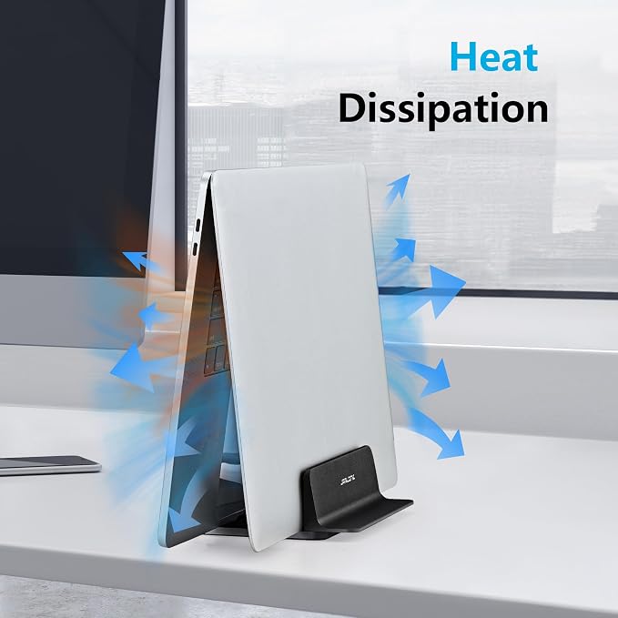 JARLINK Vertical Laptop Stand, Adjustable Aluminum Desktop Holder, Black | Vertical Laptop Holder Fits up to 17.3" Notebooks, Space-saving Desktop Organizer for MacBook, Surface, Dell & Gaming Laptops