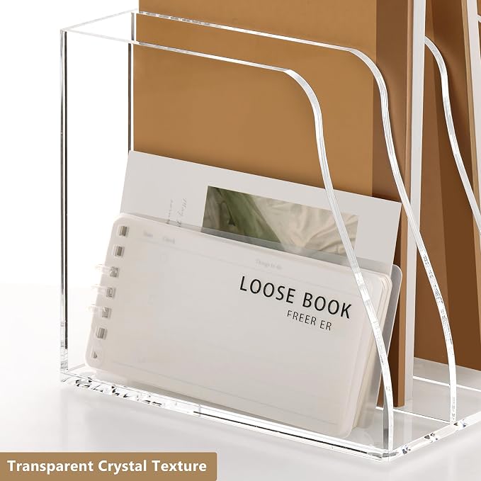 SANRUI Acrylic Magazine File Holder Desk Organizer, Clear 5 Compartments | Workspace Document Sorter, Vertical Folder Rack Binder for Office Home Classroom Tablet, Books & Accessories Storage